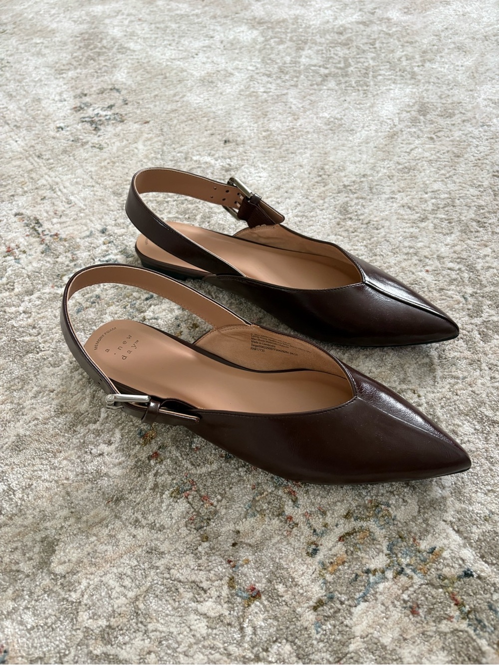 Pointed Toe Slingback Flats - Brown